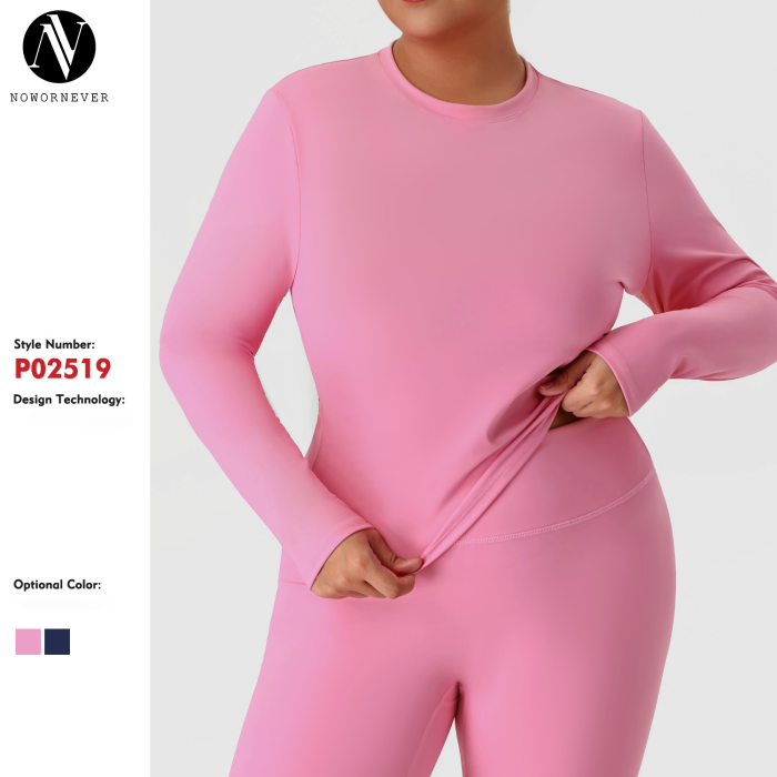 Plus Size Yoga Long Sleeve Top OEM ODM Wholesale Manufacturer | Slim Fit Gym & Outdoor Running Wear for Curvy Women | Custom Activewear Apparel SupplierP02519-T