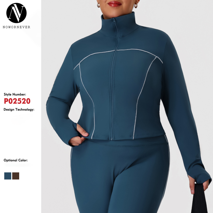 Plus Size Long Sleeve Activewear Top OEM & ODM Manufacturer for Fall/Winter Slim Fit Gym & Outdoor Wear Wholesale SupplyP02520-W