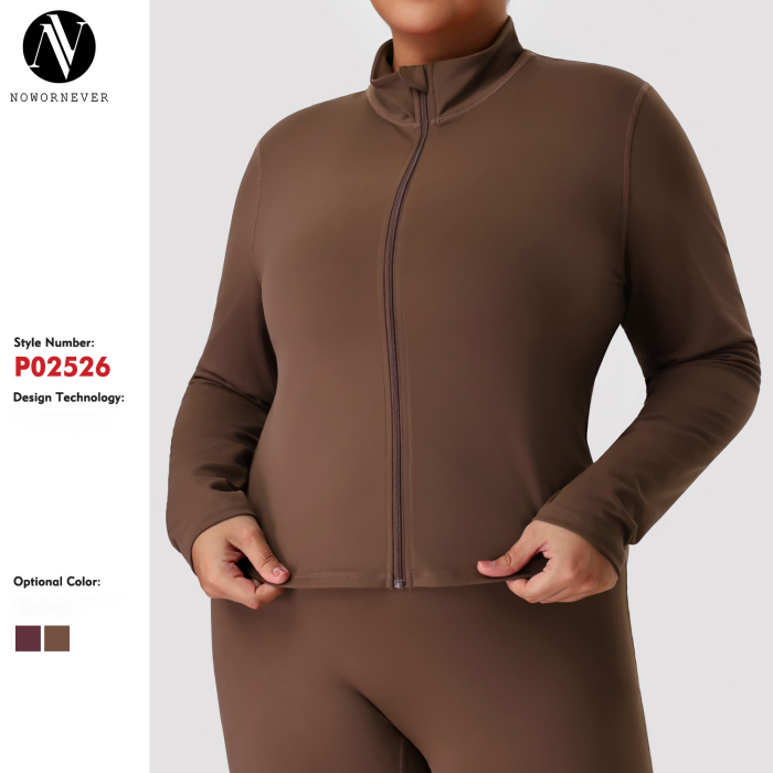 Plus Size Yoga Jacket OEM ODM Wholesale Manufacturer – Stand Collar Zip-Up Tummy Control Long Sleeve Activewear Supplier for Private Label BrandsP02526-W