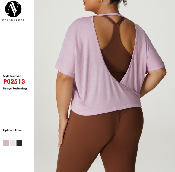 3/4 Sleeve Plus Size Sports Top Manufacturer | OEM ODM Wholesale Women's Workout Tunic & Gym Yoga Apparel for Custom ProductionP02513