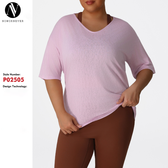 Plus Size Slimming Yoga Top OEM ODM Wholesale Supplier - V-Neck Quick-Dry Breathable Loose Fit Activewear & Sportswear Manufacturer for Brands and RetailersP02505