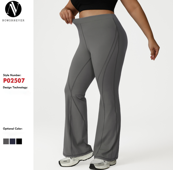 Plus Size High-Waist Bootcut Yoga Pants OEM ODM Custom Manufacturing Supplier for Activewear Brands, featuring Butt-Lift Tummy Control Slim Fit Flared Design.P02507