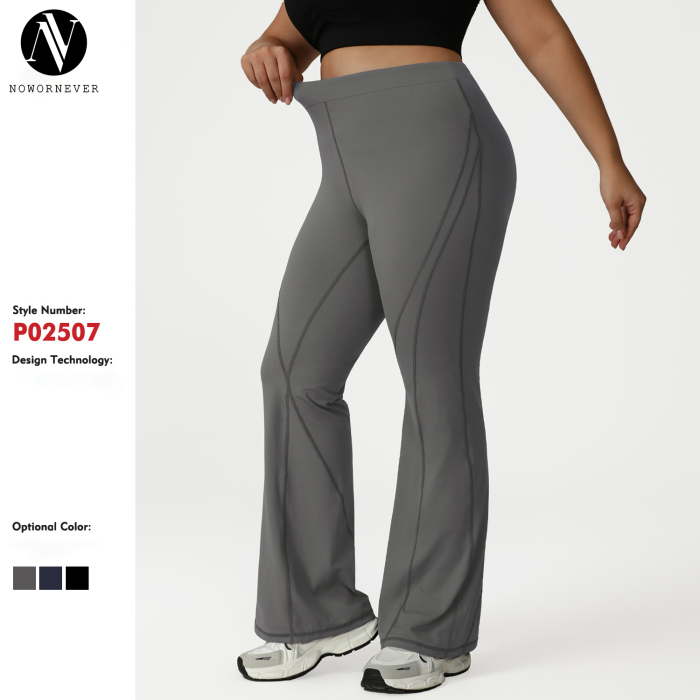 Plus Size High-Waist Bootcut Yoga Pants OEM ODM Custom Manufacturing Supplier for Activewear Brands, featuring Butt-Lift Tummy Control Slim Fit Flared Design.P02507