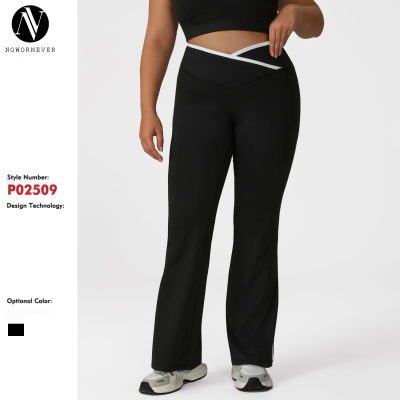 Plus Size Flared Yoga Pants OEM/ODM Manufacturer: High-Waist Color Block Activewear, Extended Sizes for Bulk SupplyP02509