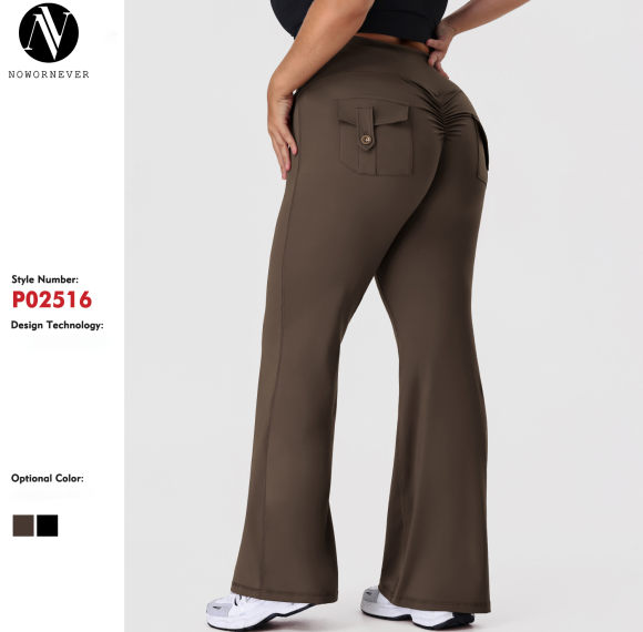Plus Size Bootcut Yoga Pants OEM ODM Manufacturer & Wholesale Supplier for High-Waist Peach Lift Activewear with Pockets, Custom Bulk ProductionP02516