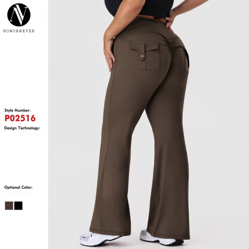 Plus Size Bootcut Yoga Pants OEM ODM Manufacturer & Wholesale Supplier for High-Waist Peach Lift Activewear with Pockets, Custom Bulk ProductionP02516