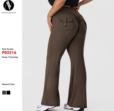 Plus Size Bootcut Yoga Pants OEM ODM Manufacturer & Wholesale Supplier for High-Waist Peach Lift Activewear with Pockets, Custom Bulk ProductionP02516