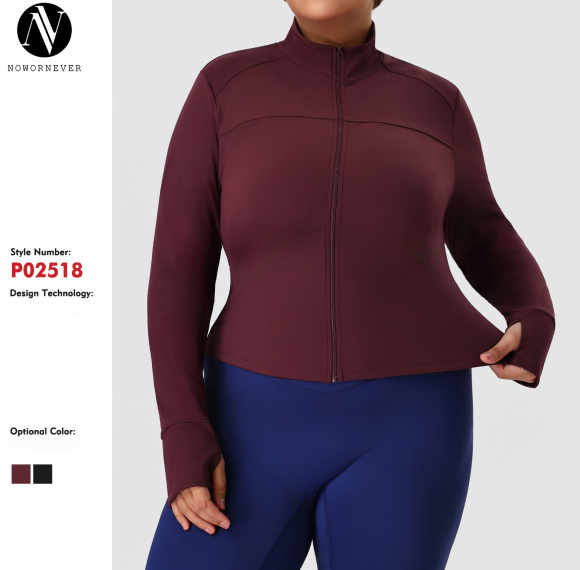 Custom Plus Size Fitness Jacket Wholesale Supplier & ODM Services – High-Stretch Zip-Up Sports Outerwear for Activewear & Gym Apparel Importers, Contract ManufacturingP02518.