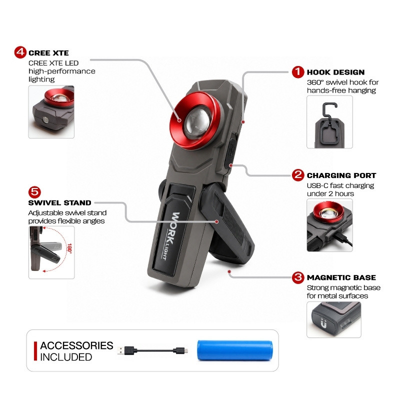 cob rechargeable work light exploded view diagram