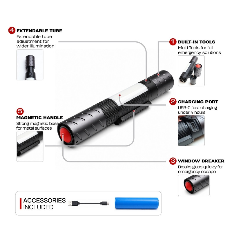 auto rechargeable flashlight exploded view diagram