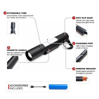Emergency Flashlight | Long Runtime | Escape Tool with Window Breaker