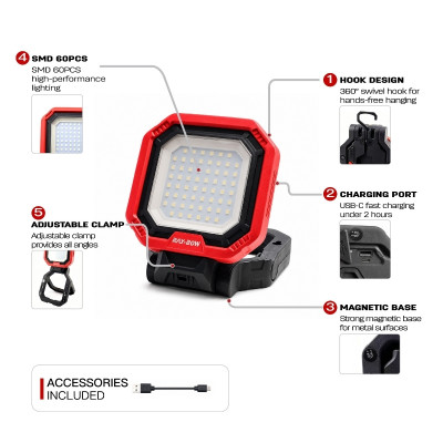 LED Flood Lamp​ | 2000 Lumens | Adjustable Magnet for Garage Tasks