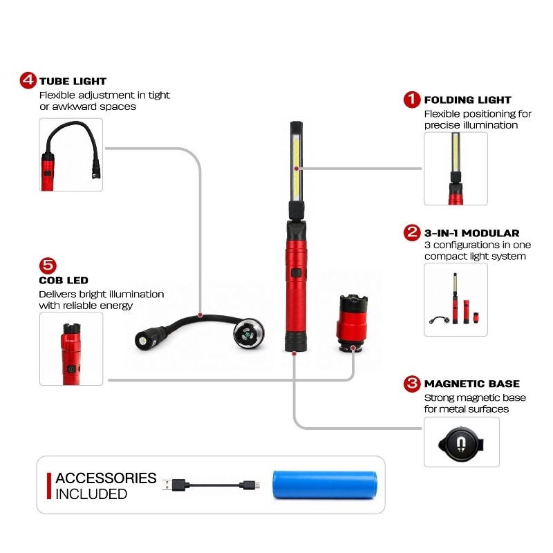 COB magnetic work light​ exploded view diagram