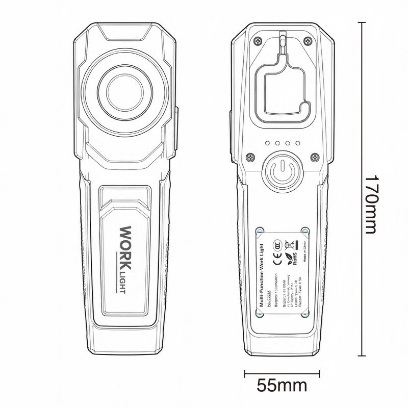 Dimension of usb rechargeable work light XS-W0071 / XS-W0053