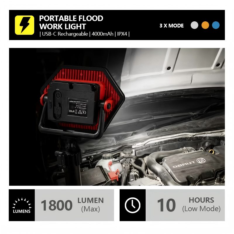 Automotive technician using a Custom Flood Light in a service bay