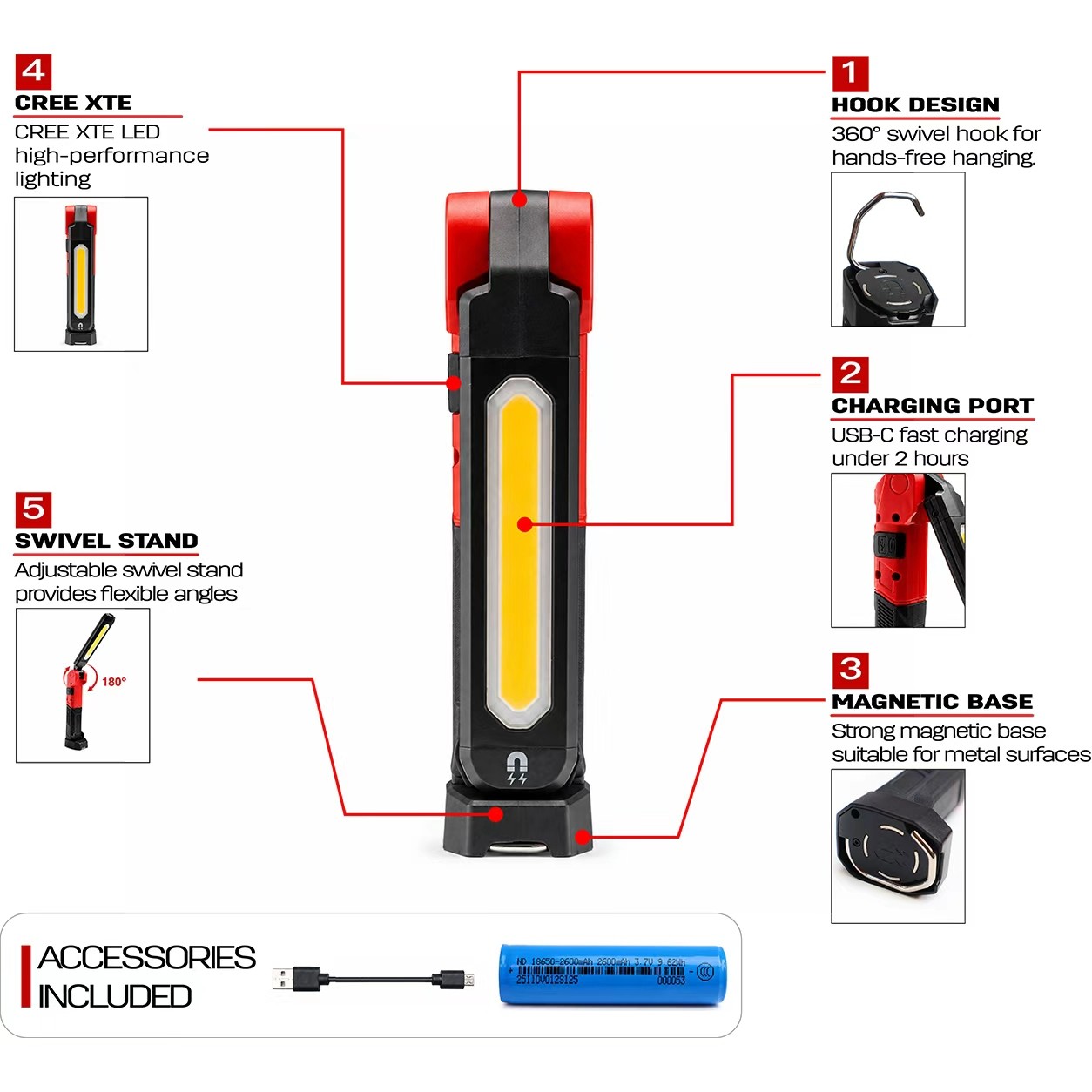 exploded inspection work light showing internal components and structure