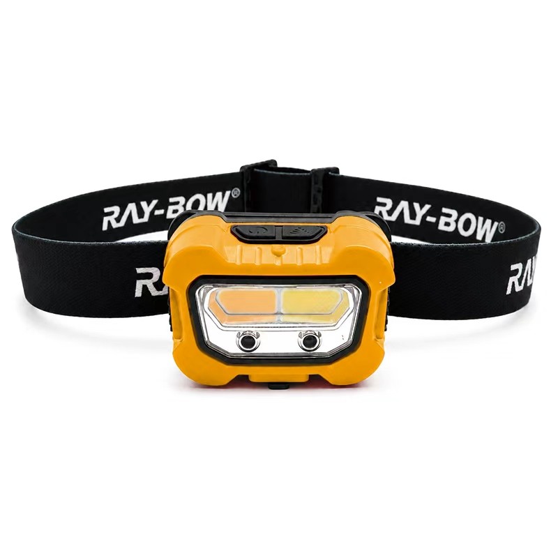 yellow led headlamp with black elastic headband, front product image for color customization