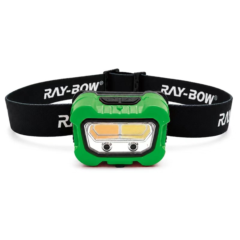 green led headlamp with black elastic headband, front product image for color customization