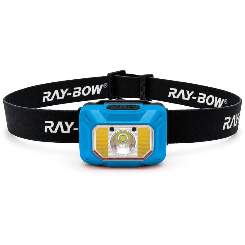 blue hard hat light with black elastic headband, front product image for color customization