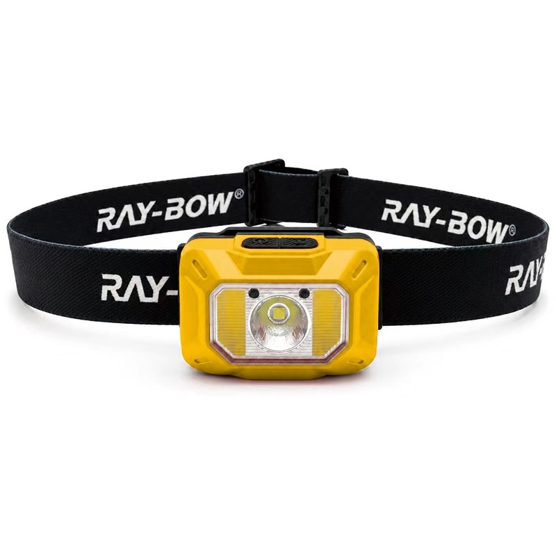 yellow hard hat light with black elastic headband, front product image for color customization
