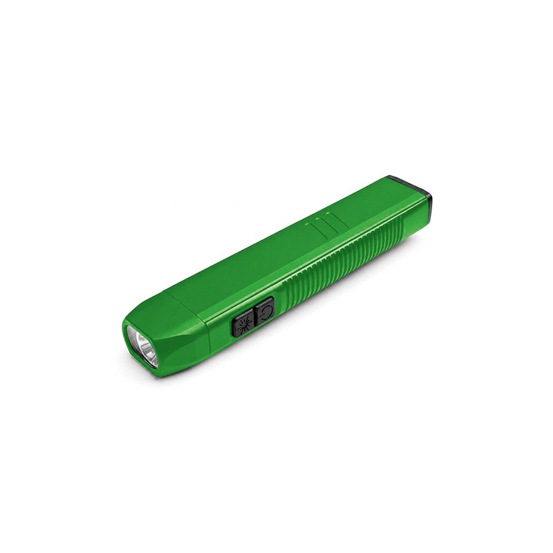 green edc pocket flashlight with slim rectangular body and side controls for custom color programs