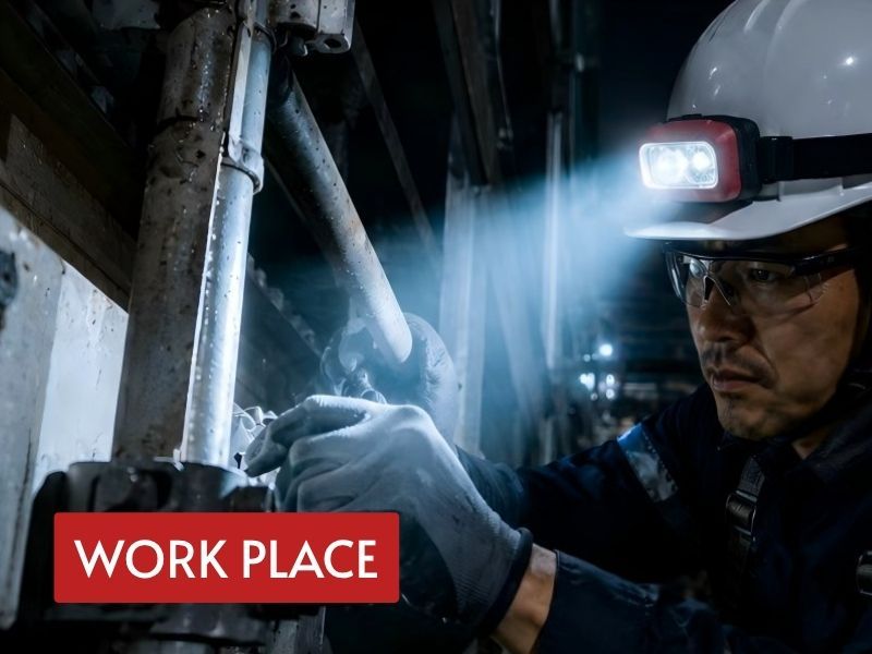 headlamp for hard hat used by an industrial worker during close-range maintenance