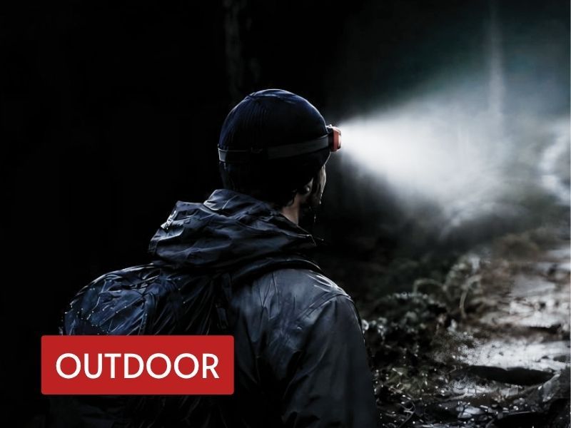 headlight for hard hat used outdoors at night for hands-free path lighting