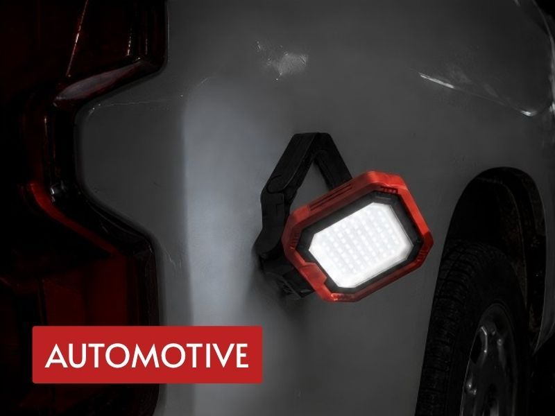 garage led flood lamp magnetically mounted on a vehicle for hands-free automotive inspection