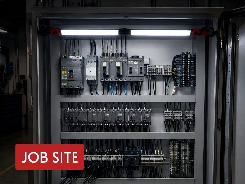 led underhood work light used across an electrical control cabinet for wide hands-free maintenance lighting