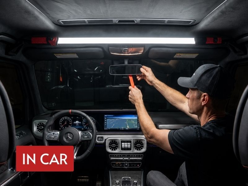 led underhood light used as a wide hands-free task light inside a car