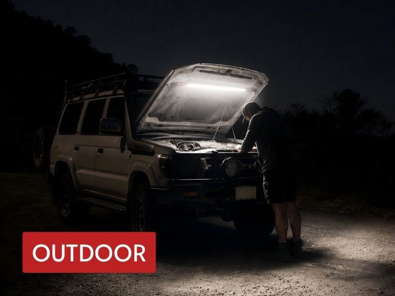 cordless underhood light held in a compact storage position for easier transport around the workshop