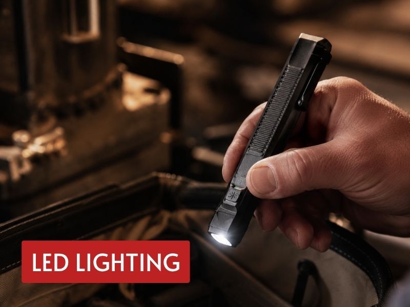 pocket flashlight edc model used for close-range LED lighting during workshop inspection