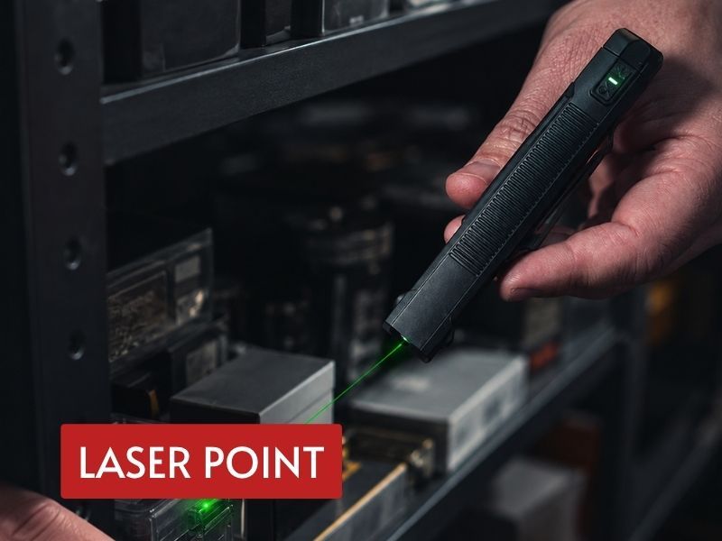 pocket edc flashlight with red laser used to point at equipment during technical inspection