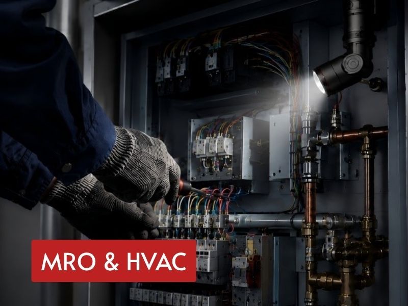 edc rechargeable flashlight positioned for hands-free lighting during MRO and HVAC electrical service