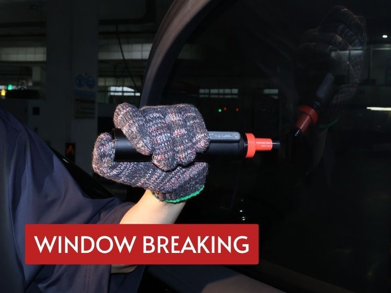 led emergency flashlight for window breaking used against a vehicle side window during emergency escape