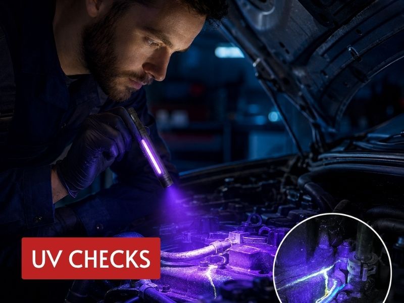long wave uv pen light used to check fluorescent traces during automotive inspection