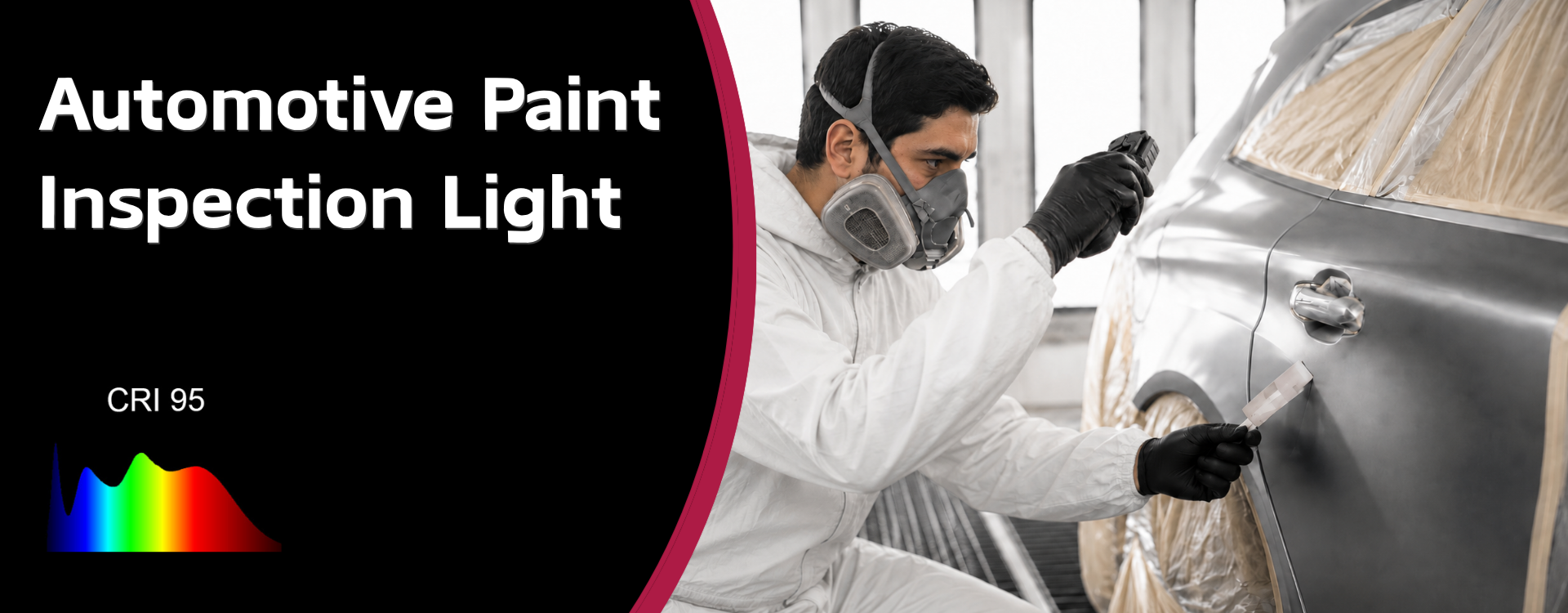 automotive technician using detailing inspection light to check vehicle paint surface