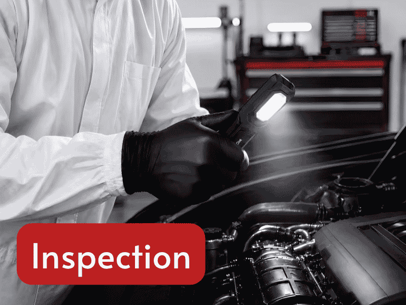 car detailer using car detail inspection light during paint correction work
