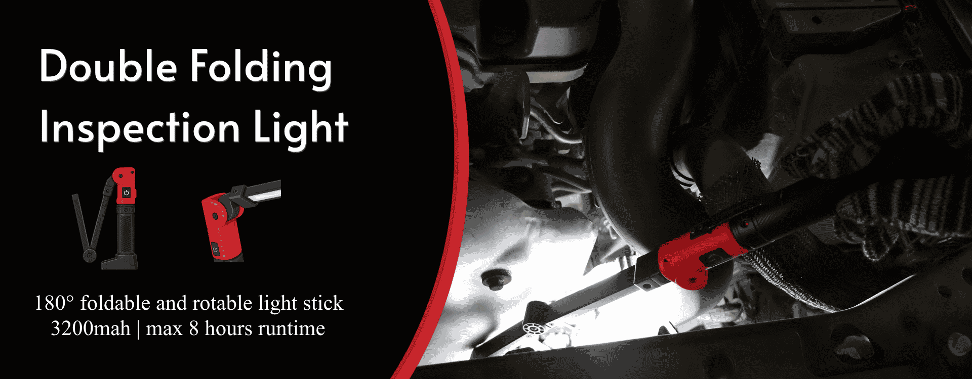 flexible led inspection light with double folding design and magnetic base