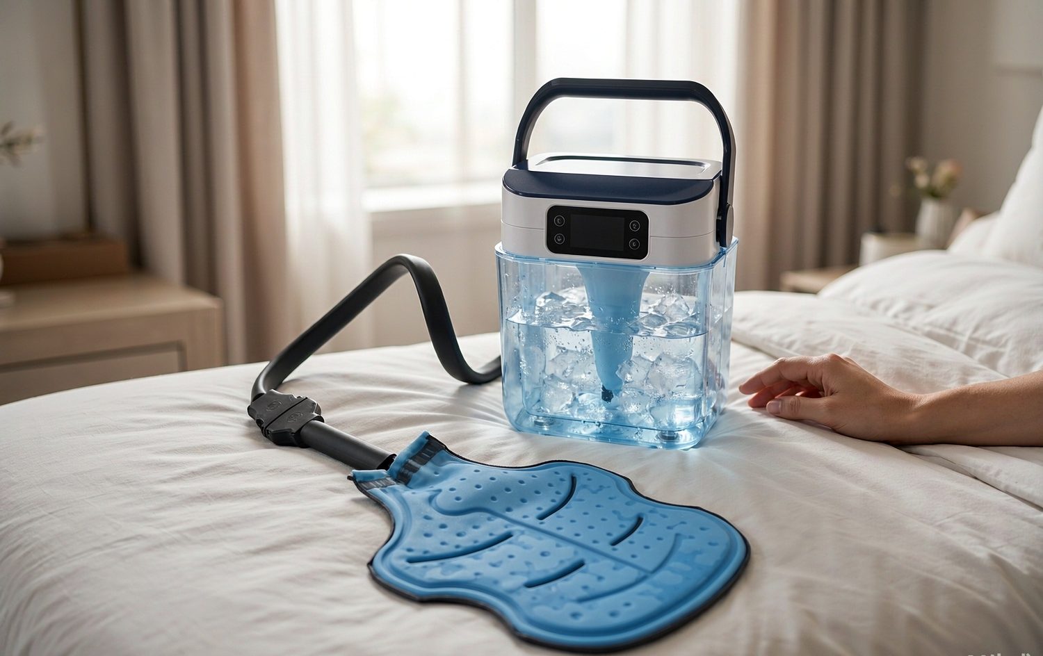 Coolther Air Cold Pro cold compression therapy unit in a home recovery setting