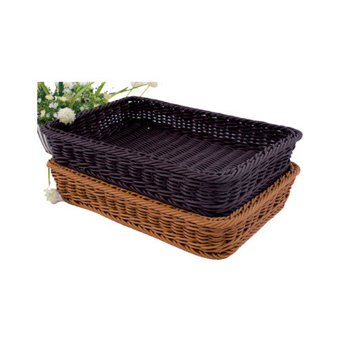 JZ-1 Rectangle Rattan Woven Plastic Basket Food Storage Organizer for Retail Produce Display