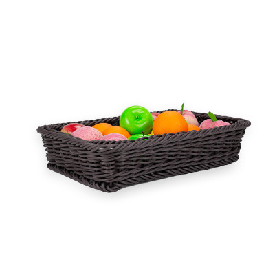 JZ-1 Rectangle Rattan Woven Plastic Basket Food Storage Organizer for Retail Produce Display