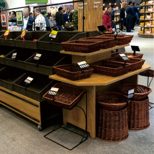 JZ-1 Rectangle Rattan Woven Plastic Basket Food Storage Organizer for Retail Produce Display