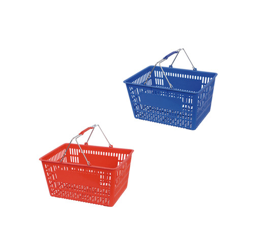 JW-2 Lightweight Reusable Plastic Shopping Basket Handheld Grocery Basket with Metal Handle