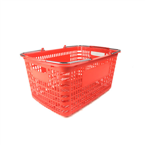 JW-2 Lightweight Reusable Plastic Shopping Basket Handheld Grocery Basket with Metal Handle