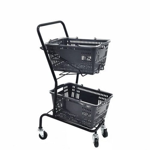 JW-9 Double Layer Wheeled Shopping Trolley For Supermarket And Retail Store Use