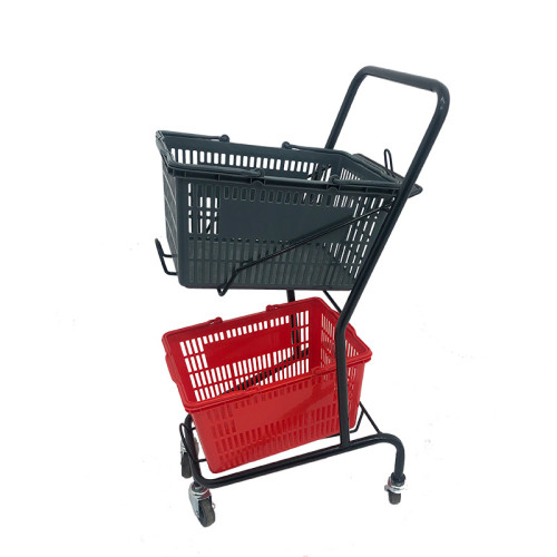 JW-9 Double Layer Wheeled Shopping Trolley For Supermarket And Retail Store Use