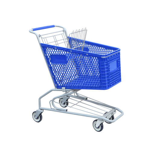 JW-8 Heavy Duty Plastic Shopping Cart Wheeled Supermarket Grocery Cart For Retail Commercial Use