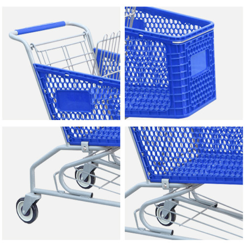 JW-8 Heavy Duty Plastic Shopping Cart Wheeled Supermarket Grocery Cart For Retail Commercial Use