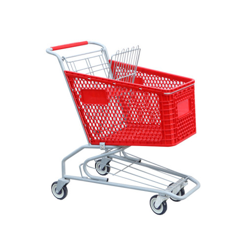 JW-8 Heavy Duty Plastic Shopping Cart Wheeled Supermarket Grocery Cart For Retail Commercial Use